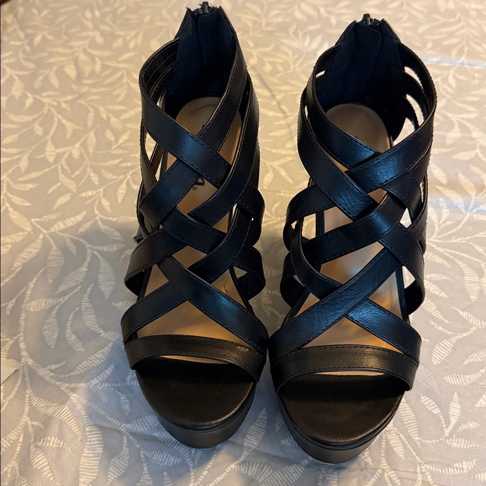 Soda Black Strappy Platform Sandals